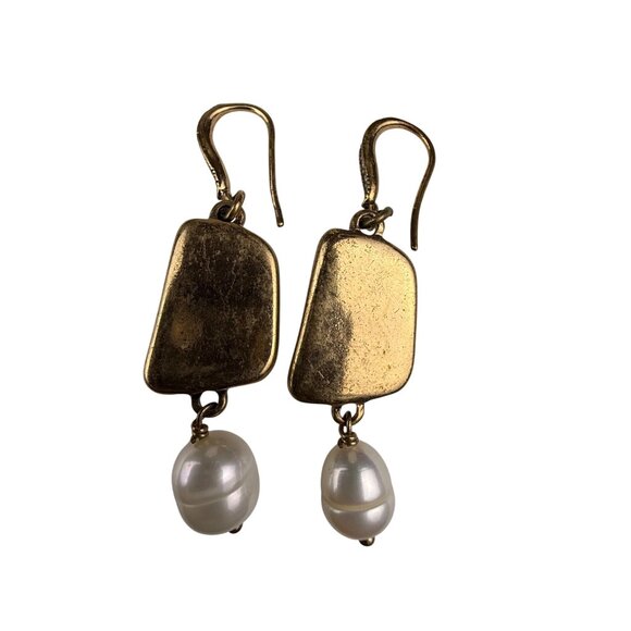 Gold Tone Womens Dangle Earrings With Blue Stones & Simulated Pearls Drop - Picture 3 of 4